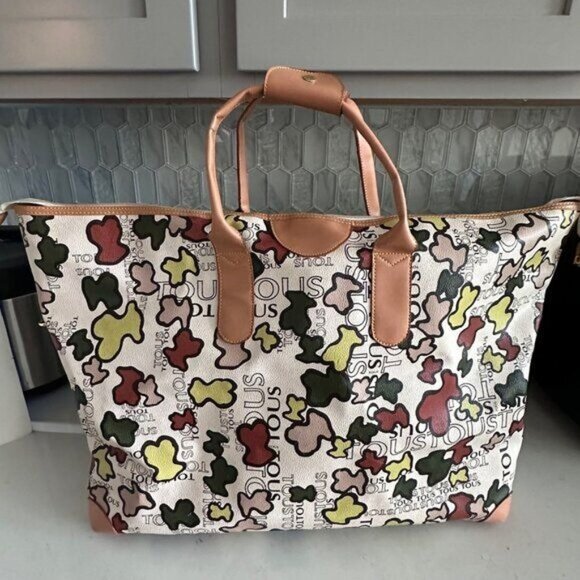 Womens Multicolor Printed Canvas & Faux Leather Large Tote Bag - Picture 1 of 16